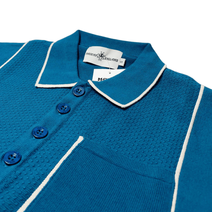 MADCAP Cagney Retro Textured Pocket Piping Polo Top in Corsair