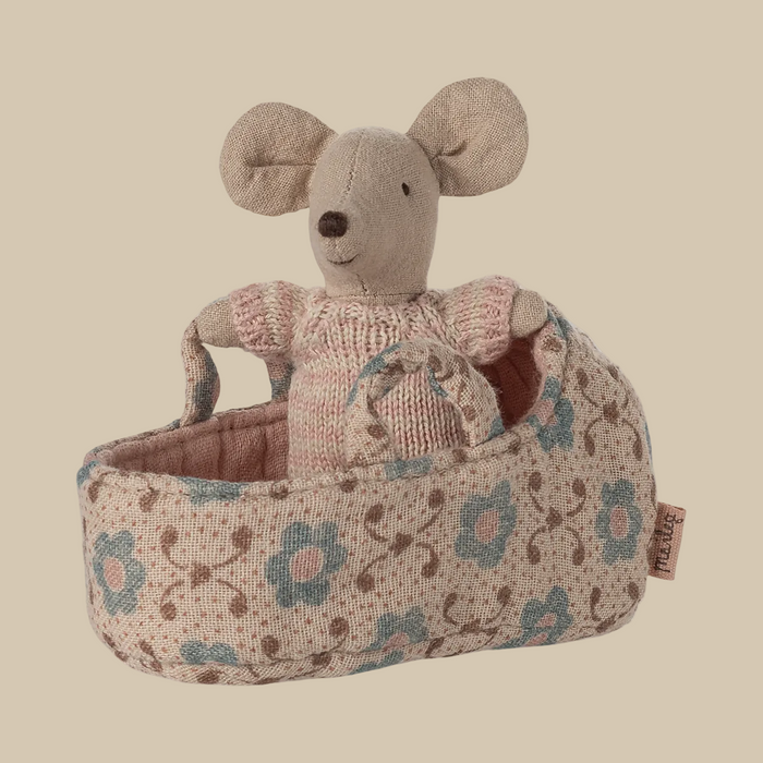 Maileg | Baby Mouse in Carry Cot Rose