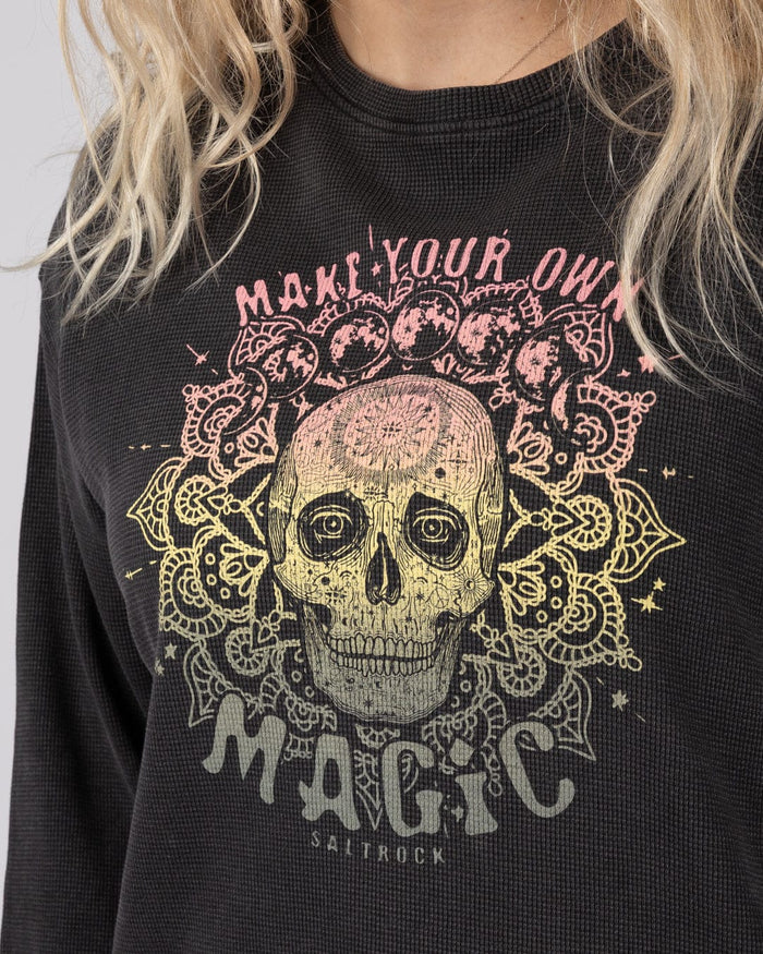 Make Magic Womens Oversized Long Sleeve T-Shirt in Dark Grey