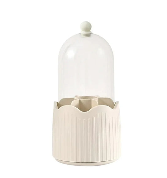 Makeup Brush Holder – Transparent Dustproof 360° Rotatable Storage (Cream)