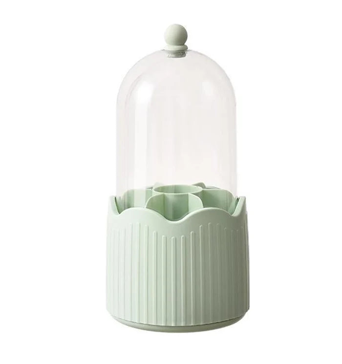 Makeup Brush Holder – Transparent Dustproof 360° Rotatable Storage (Light Green)