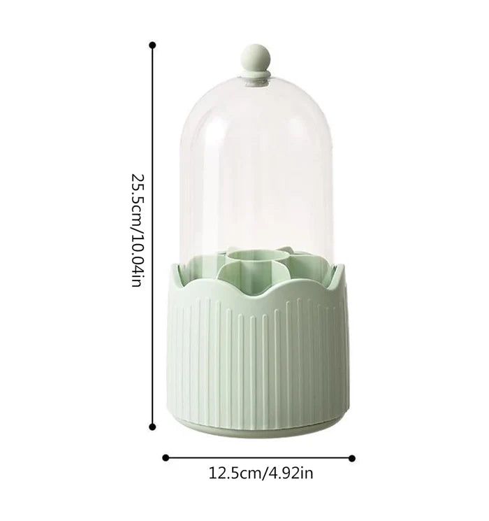 Makeup Brush Holder – Transparent Dustproof 360° Rotatable Storage (Light Green)