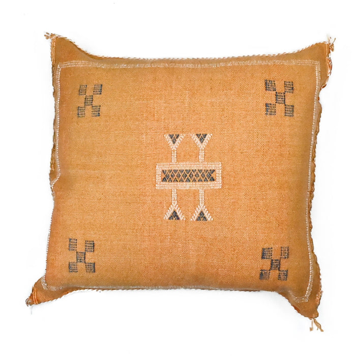 Moroccan embroidered cactus silk sabra pillow bright orange