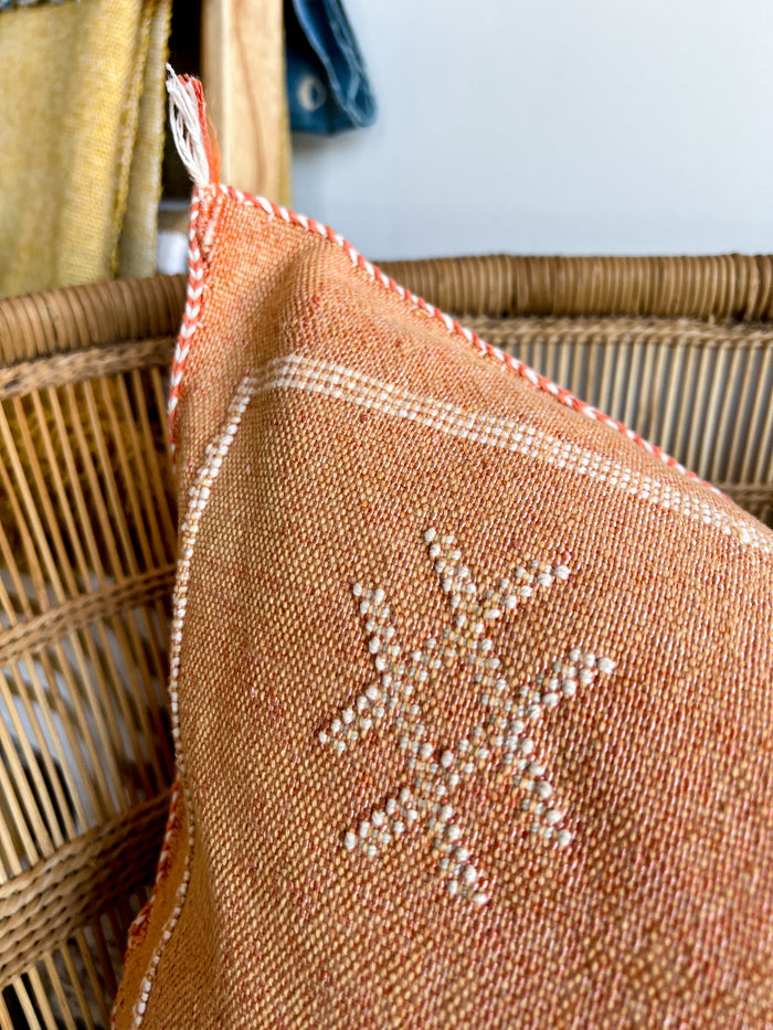 handmade Moroccan embroidered cactus silk sabra pillow bright orange