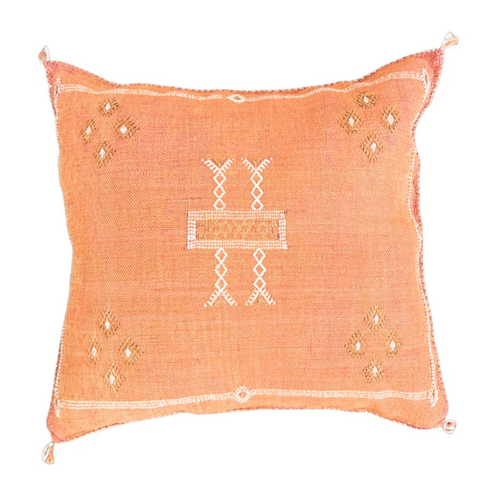 Artisanal Handmade Moroccan embroidered cactus silk sabra pillow orange handwoven