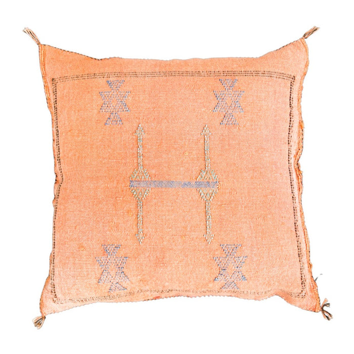 Artisanal Handmade Moroccan embroidered cactus silk sabra pillow orange handwoven