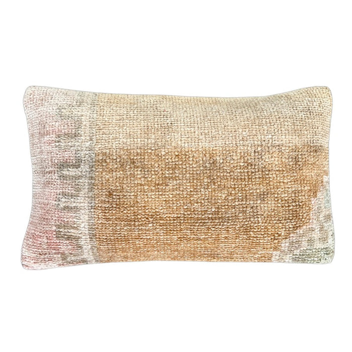 Handmade Turkish oushak pillow cover made with vintage rugs 12x20 gold tan