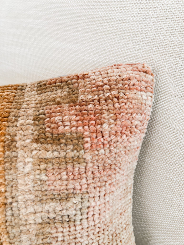 Handmade Turkish oushak pillow cover made with vintage rugs 12x20 gold tan