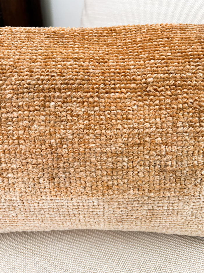Handmade Turkish oushak pillow cover made with vintage rugs 12x20 gold tan