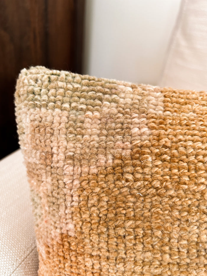 Handmade Turkish oushak pillow cover made with vintage rugs 12x20 gold tan
