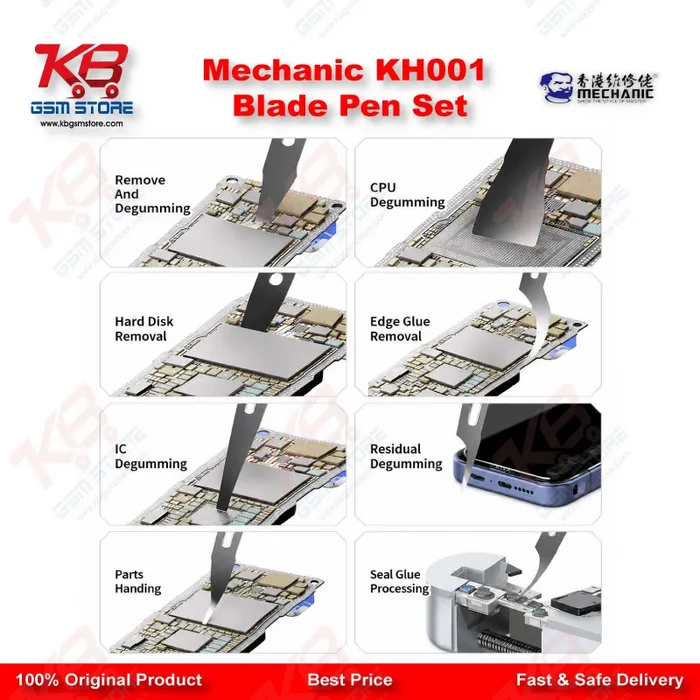 Mechanic KH-001 Quick Disassembly Blade Pen Set – 8 Blade PCB Glue Removal & IC Prying Tool