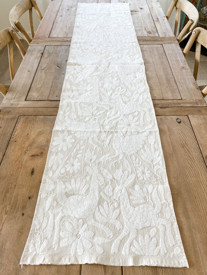 Mexican Otomi Table Runner in Pearl