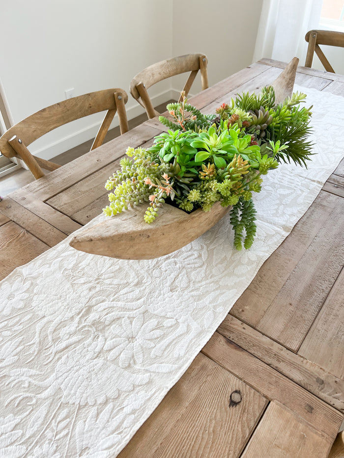 Mexican Otomi Table Runner in Pearl