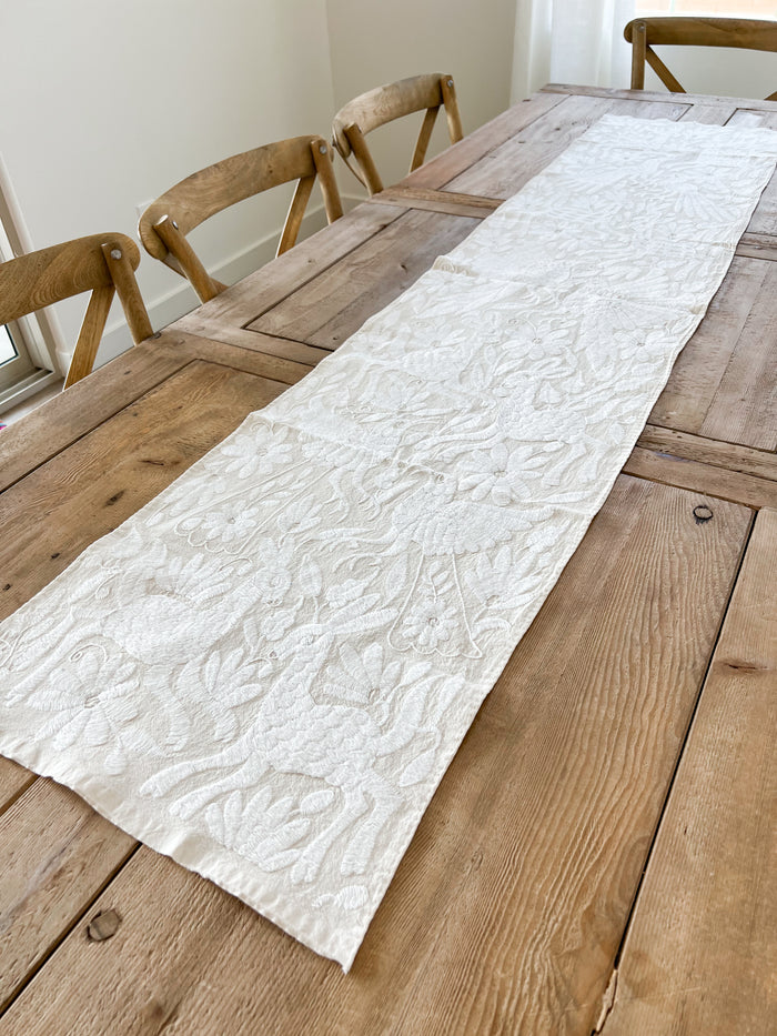 Mexican Otomi Table Runner in Pearl