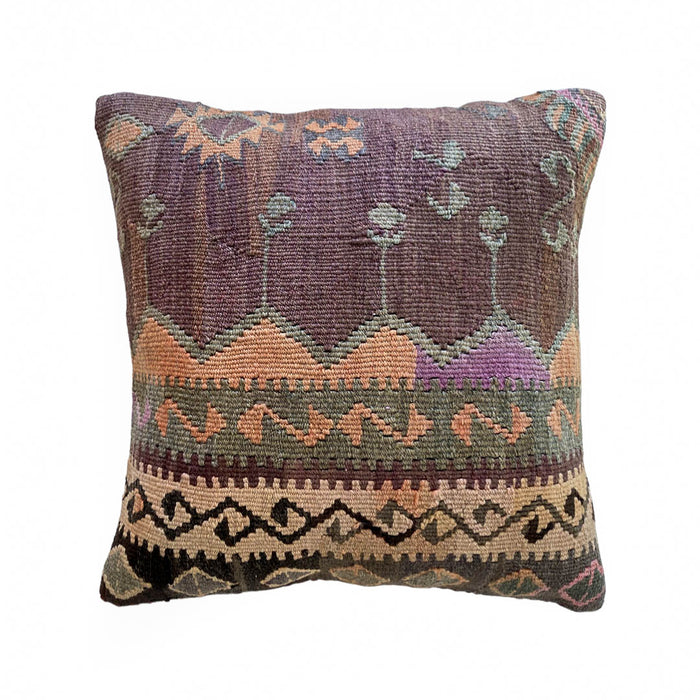 Mischief III Handmade Turkish kilim pillow cover made with vintage rugs 18x18  brown orange