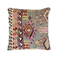 Handmade traditional Turkish kilim pillow cover made with vintage rugs 18x18 green pink orange