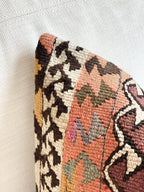 Handmade traditional Turkish kilim pillow cover made with vintage rugs 18x18 green pink orange