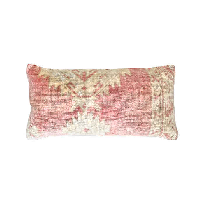 Handmade Turkish oushak pillow cover made with vintage rugs 12x24 pink