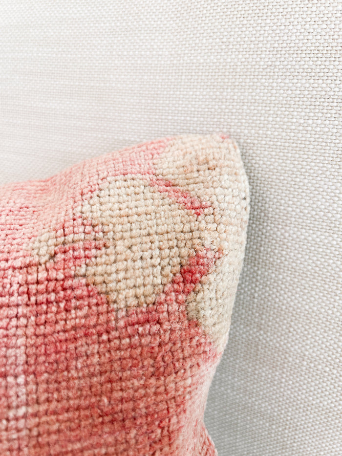 Handmade Turkish oushak pillow cover made with vintage rugs 12x24 pink