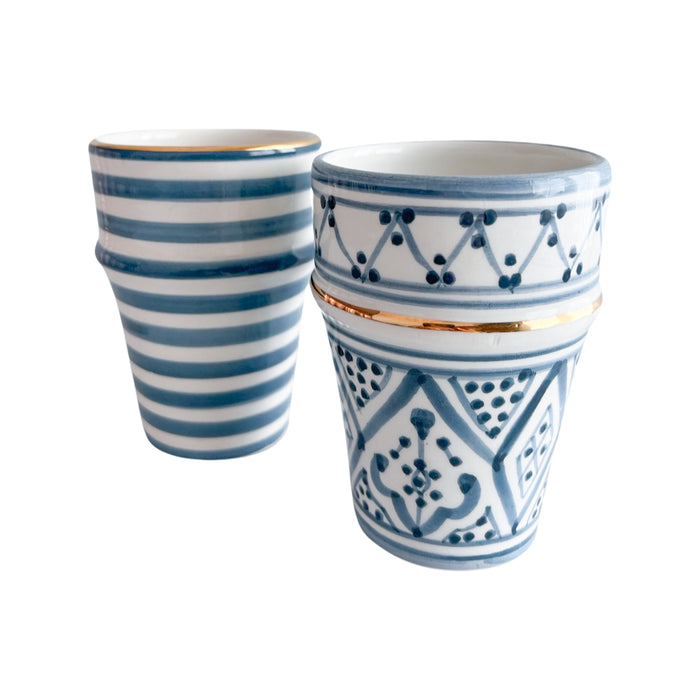 blue stripe and patterned motif moroccan tea cup