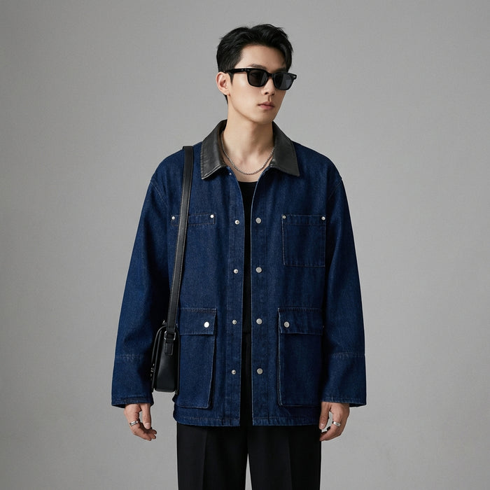 Veste en jean multi-poches homme bleue - Koreanxwear - Taille M