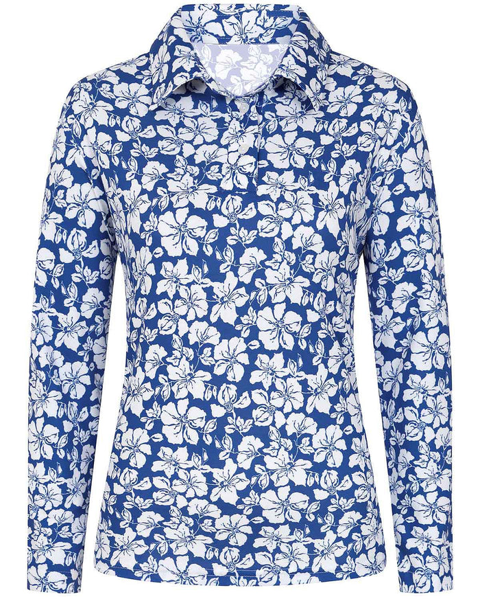 Myrtle Floral Cotton Long Sleeve Polo Top - Image 3 - Country Collection