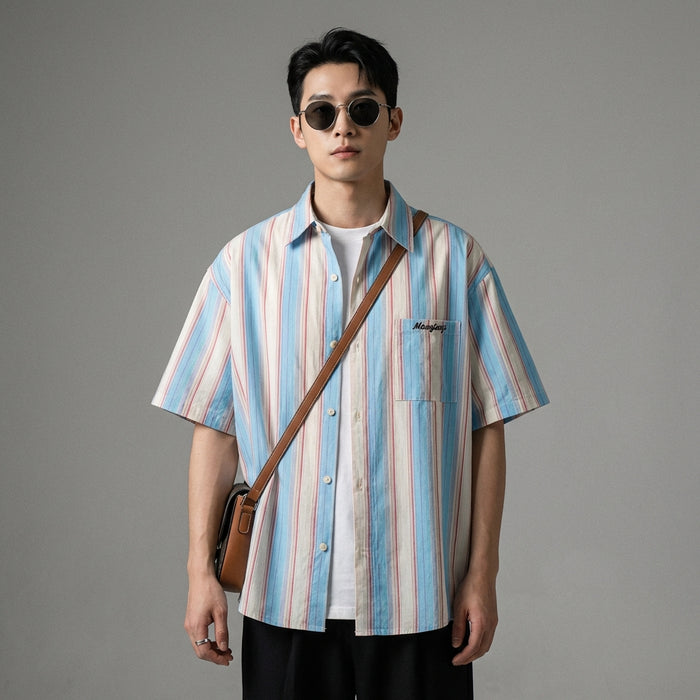 Chemise oversize rayée bleue et rose - Koreanxwear - Taille M