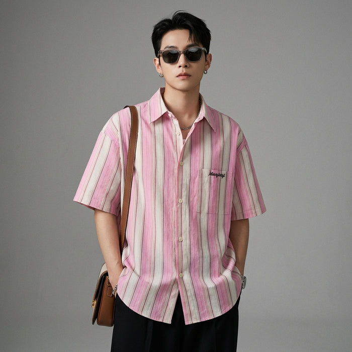 Chemise oversize rayée bleue et rose - Koreanxwear - Taille M