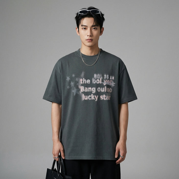 T-shirt oversize unisexe imprimé étoiles en coton - Koreanxwear - Taille S