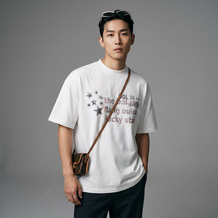 T-shirt oversize unisexe imprimé étoiles en coton - Koreanxwear - Taille S