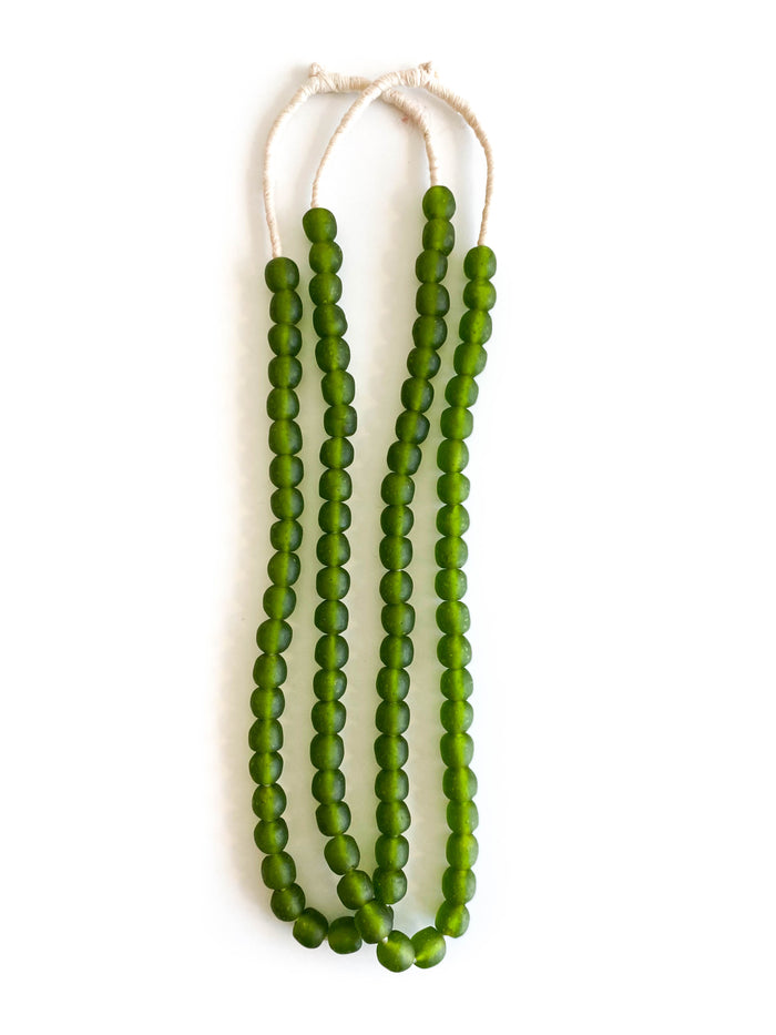 medium green handmade Ghanaian glass bead strands