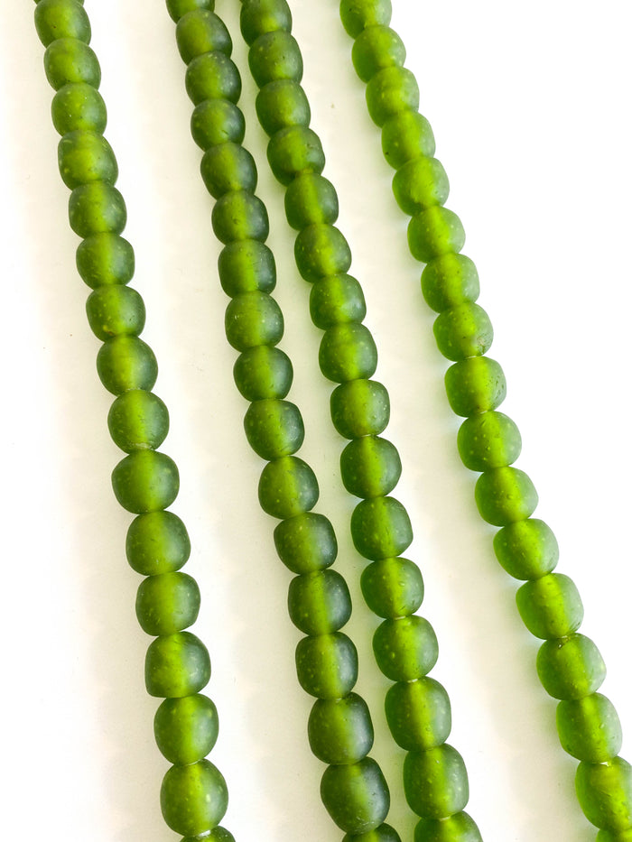 medium green handmade Ghanaian glass bead strands