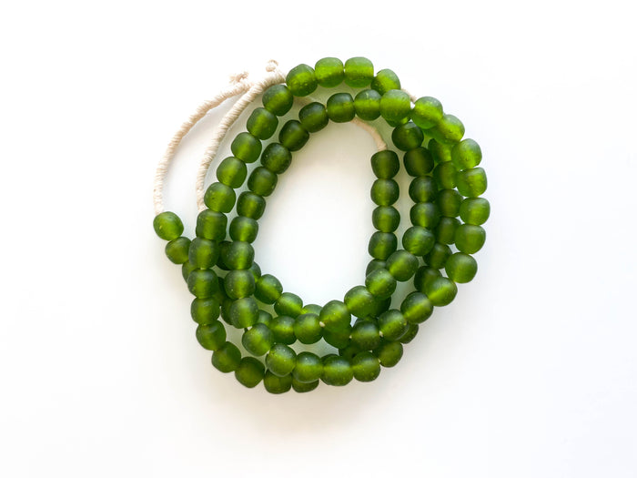 medium green handmade Ghanaian glass bead strands