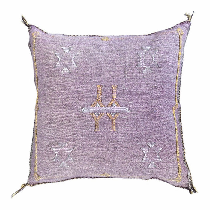 Artisanal Handmade Moroccan embroidered cactus silk sabra pillow purple handwoven