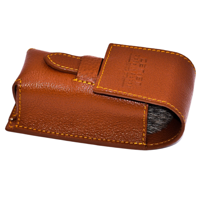 Parker Saddle Brown Leather Shaving Brush Travel Case