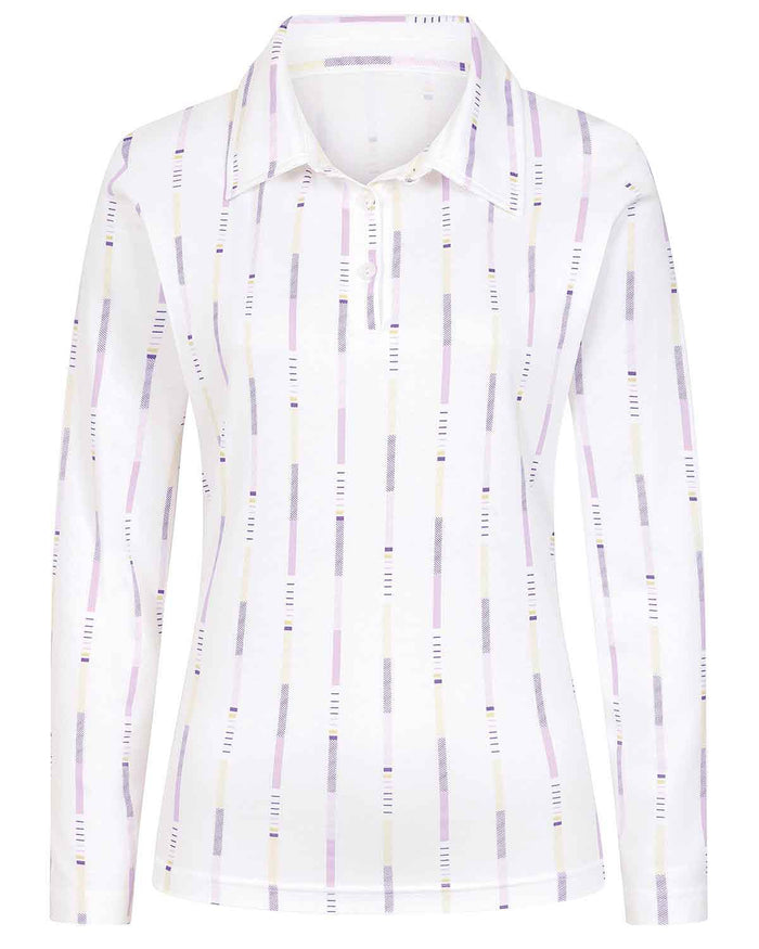 Pearl Striped Long Sleeved Cotton Polo Top - Image 3 - Country Collection