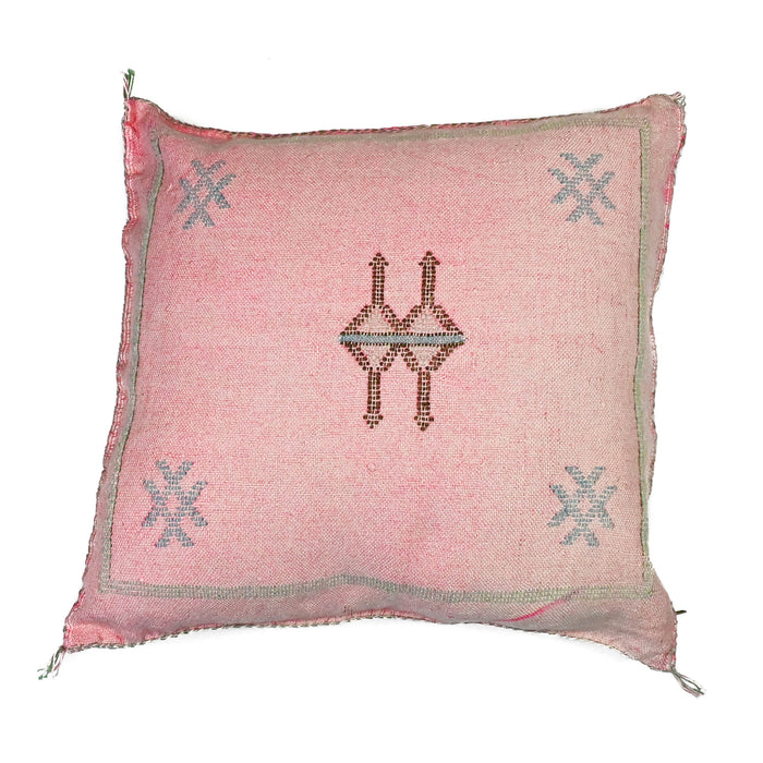 Petal XVI Artisanal Handmade Moroccan embroidered cactus silk sabra pillow light pink handwoven