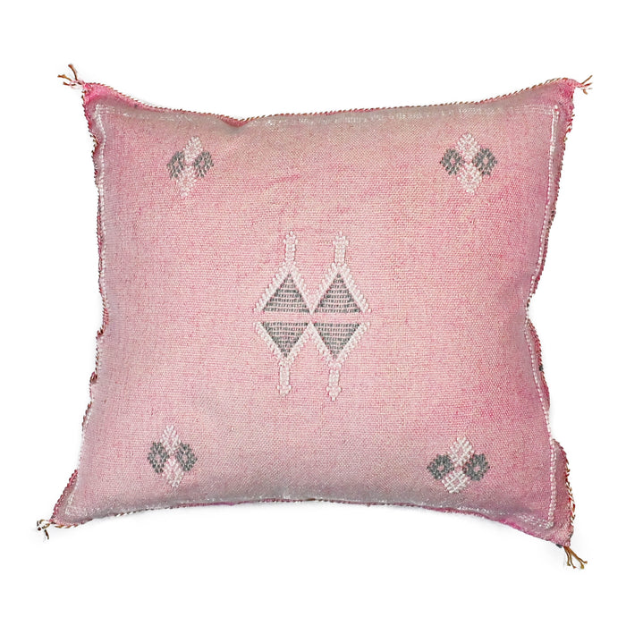 Petal XX Artisanal Handmade Moroccan embroidered cactus silk sabra pillow light pink handwoven