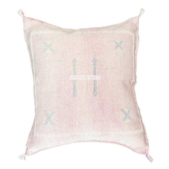 Artisanal Handmade Moroccan embroidered cactus silk sabra pillow light pink handwoven
