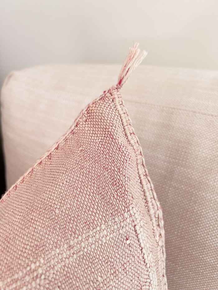 Artisanal Handmade Moroccan embroidered cactus silk sabra pillow light pink handwoven
