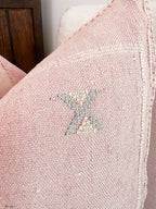 Artisanal Handmade Moroccan embroidered cactus silk sabra pillow light pink handwoven