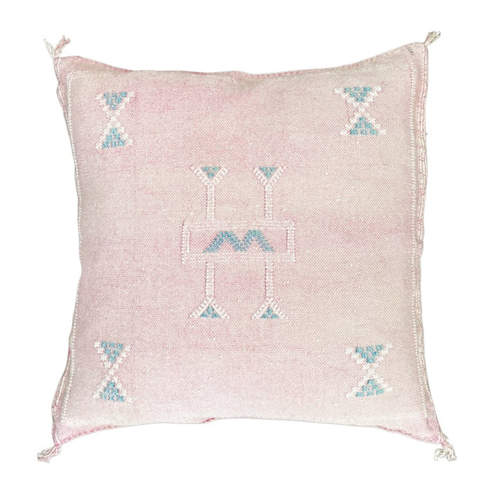 Artisanal Handmade Moroccan embroidered cactus silk sabra pillow pink handwoven