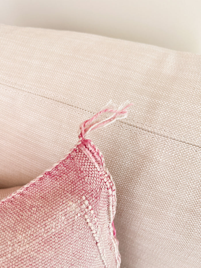 Artisanal Handmade Moroccan embroidered cactus silk sabra pillow pink handwoven