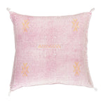 Artisanal Handmade Moroccan embroidered cactus silk sabra pillow pink handwoven