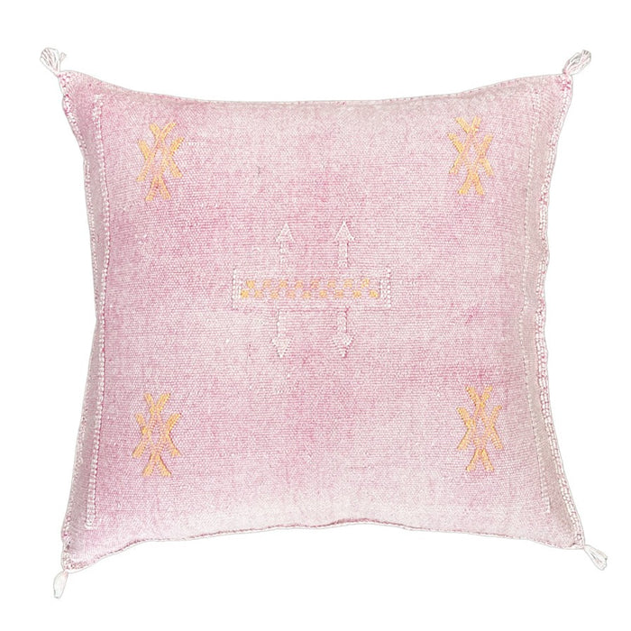 Artisanal Handmade Moroccan embroidered cactus silk sabra pillow pink handwoven
