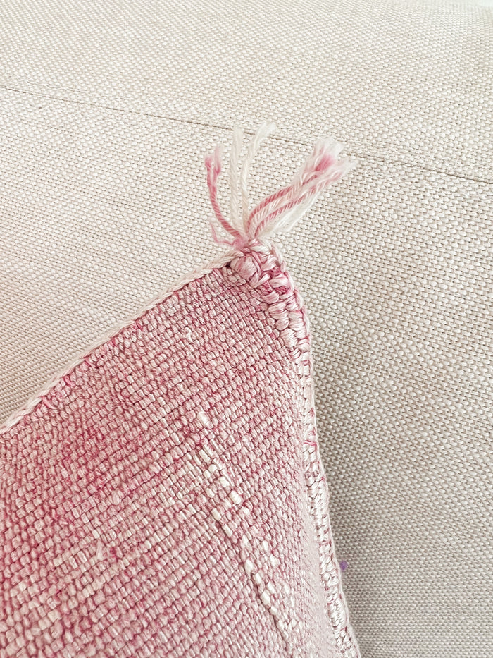 Artisanal Handmade Moroccan embroidered cactus silk sabra pillow pink handwoven