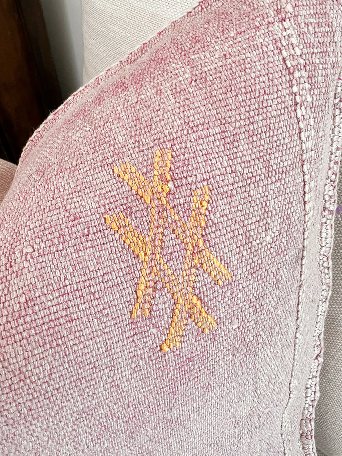 Artisanal Handmade Moroccan embroidered cactus silk sabra pillow pink handwoven