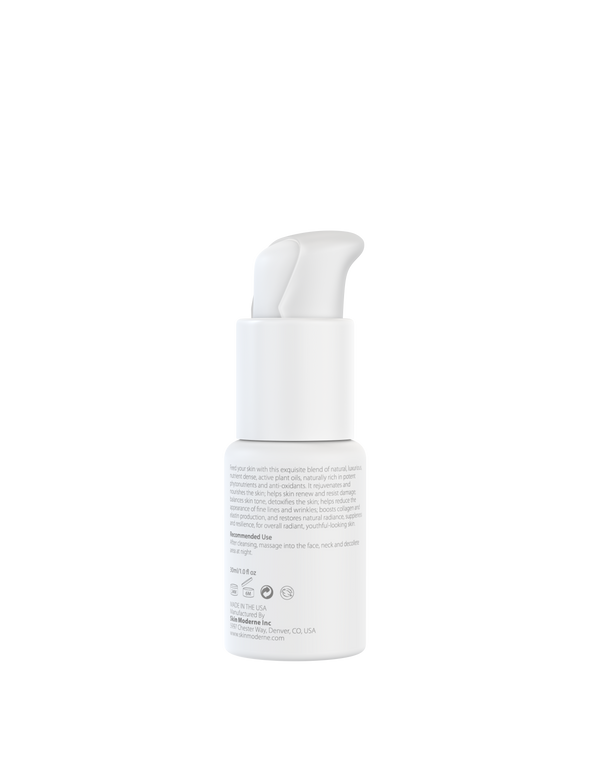 White pump bottle of Phyto Fusion Smoothie | Skin Moderne skincare product designed for facial and neck application, promoting natural radiant skin and wellness supplements.