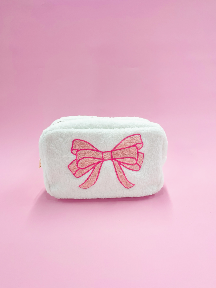 Pink Bow Teddy Cosmetic Zipper Bag