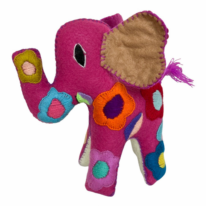 Folk Art Mexican embroidered plush stuffed animal toy pink elephant